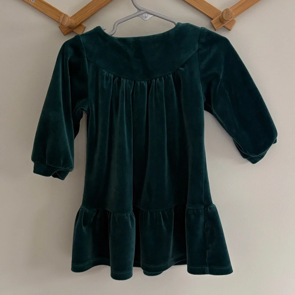 TEA COLLECTION Velour 3/4 Sleeve Dress Green Girls Size 2T